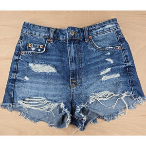 ZARA size 2 Women's High Waist Ripped Distressed Denim Shorts